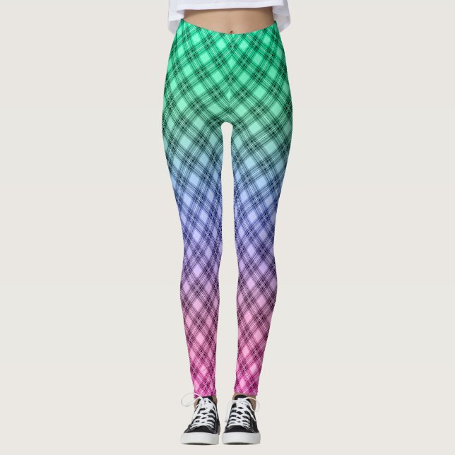 Övertoningsrutnätskontrollerad platta (plaid Tarta Leggings (Framsida)
