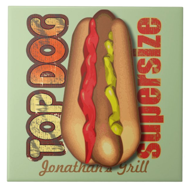 Överträffa hundHotdogpersonligen Kakelplatta (Framsidan)