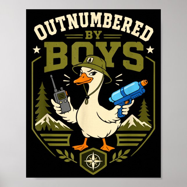 Överträffas av pojkar rolig mamma vandring camping poster (Framsidan)