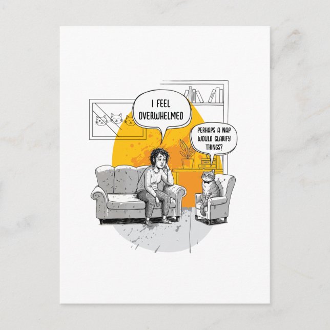 Överväldigad Introvert Katt Humor Relaterbar Meme Vykort (Framsida)