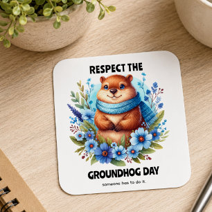 Övervärderad? Akvarell som firar Groundhog Day Fyrkantigt Klistermärke