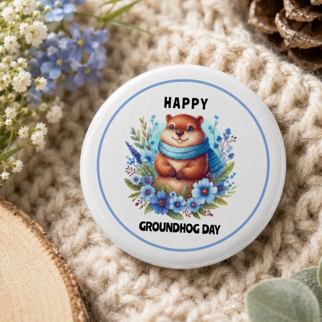 Övervärderad? Akvarell som firar Groundhog Day  Knapp (Over Rated? Watercolor Celebrating Groundhog Day Button)