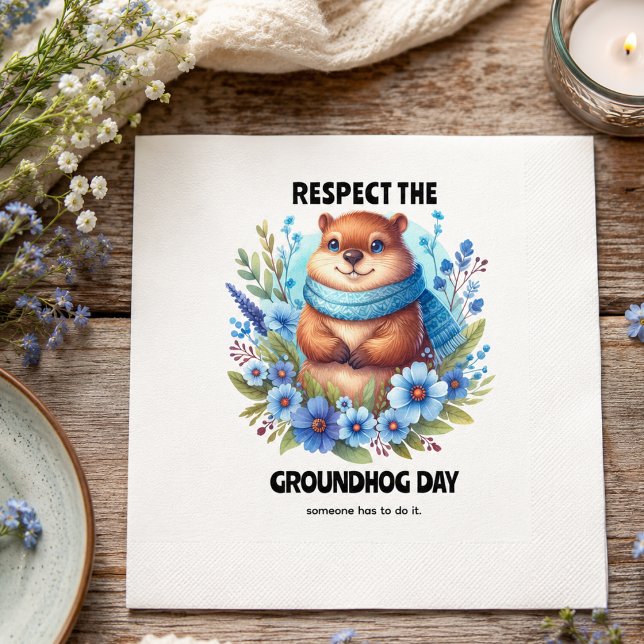 Övervärderad? Akvarell som firar Groundhog Day  Pappersservett (Over Rated? Watercolor Celebrating Groundhog Day Napkins)