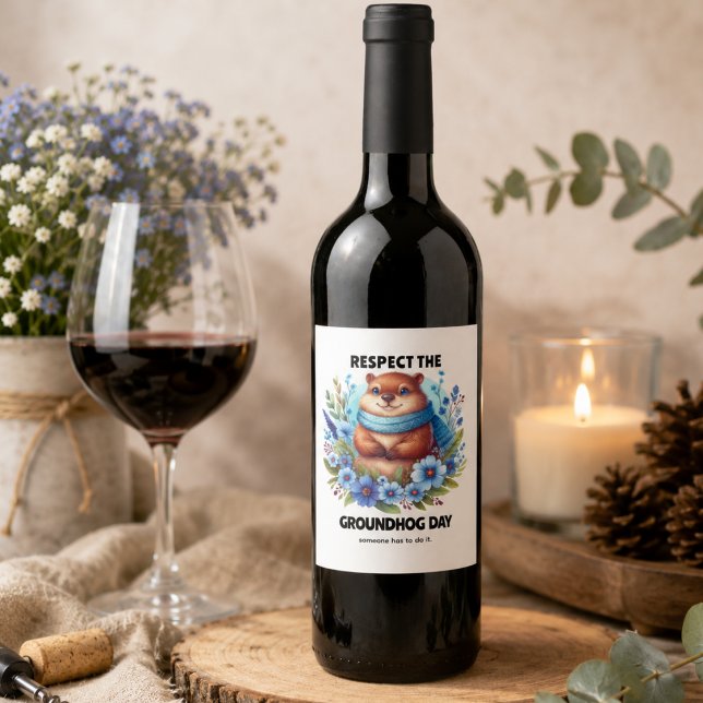 Övervärderad? Akvarell som firar Groundhog Day  Vinflaska Etikett (Over Rated? Watercolor Celebrating Groundhog Day Wine Label)