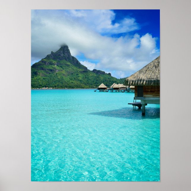 Övervattensbungalow på Bora Bora vertikal affisch (Framsidan)
