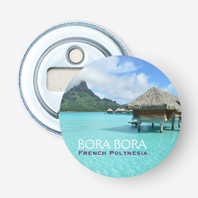 Övervattensresort på Bora Bora med text Flasköppnare (Framsidan)