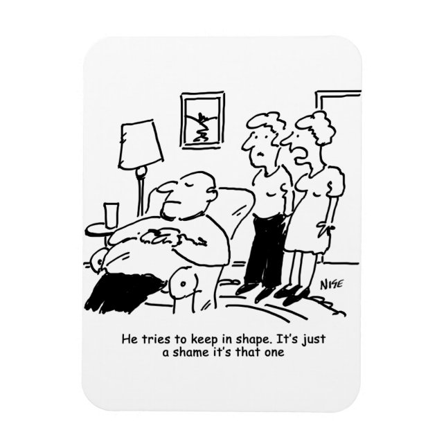 Övervikt Obese Man gör försök till Behålla i form  Magnet (Vertikal)