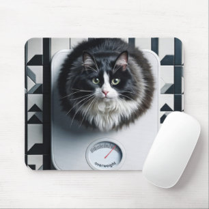 Övervikt Tuxedo-katt på en Musmatta