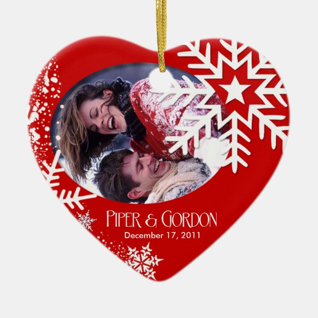 Övervintra den röda) fotoprydnaden för snöflingor julgransprydnad keramik (Framsidan)