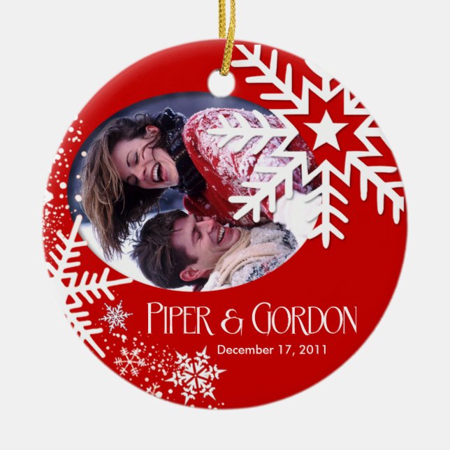 Övervintra den röda) fotoprydnaden för snöflingor julgransprydnad keramik (Framsidan)