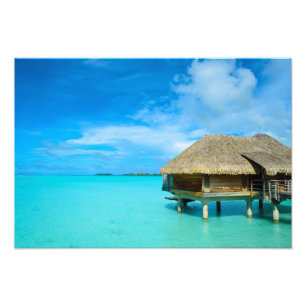 Overwater bungalow på det Bora Bora trycket Fototryck