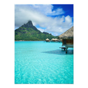 Overwater bungows i den Bora Bora lagunen Fototryck