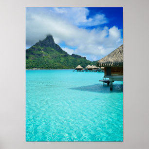 Overwater bungows på Bora Bora den vertikala Poster
