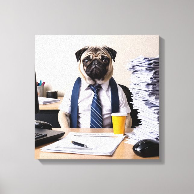 Overwhelmed Office Pug Canvastryck (Framsida)