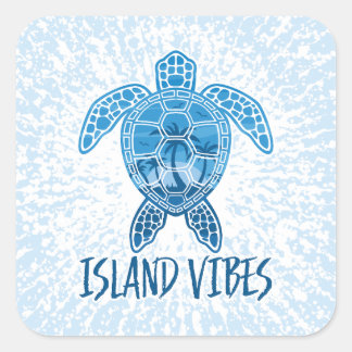 Övibes Tropical Sunset Sea Turtle Design Fyrkantigt Klistermärke
