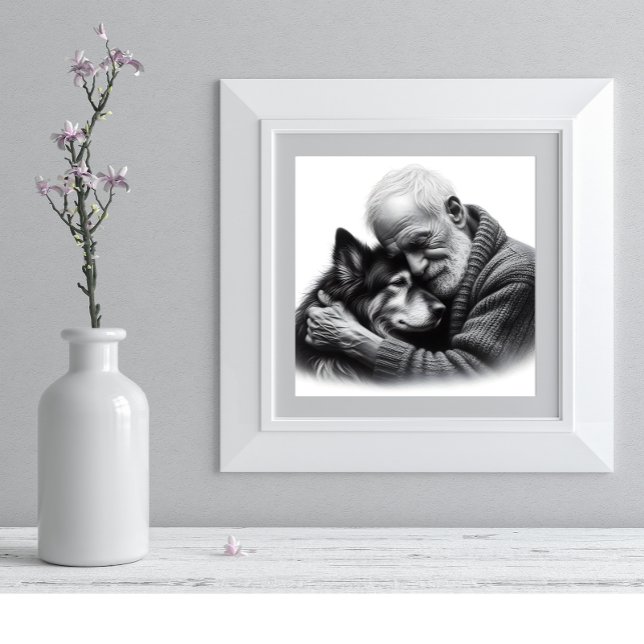 Ovillkorligt skuldsatt äldre man och Hund Fototryck (Skapare uppladdad)