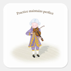 Övning Ger Perfekt Mozart Spelar Violin Fyrkantigt Klistermärke