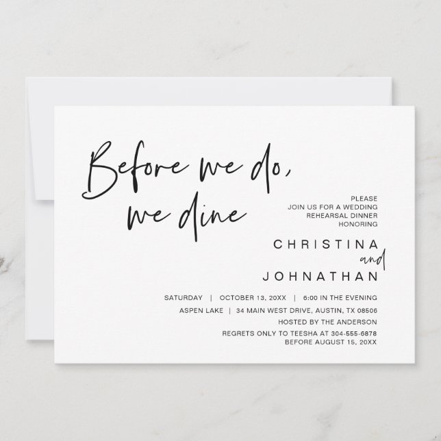 Övningsmiddag för bröllop, innan vi gör det, äter  inbjudningar (Framsida)