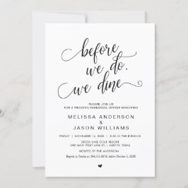 Övningsmiddag inför bröllop, Enkel Elegant Svart, Inbjudningar