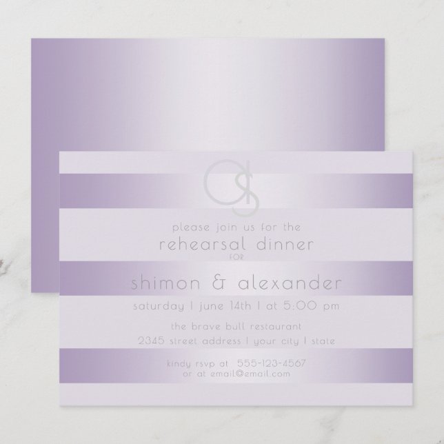 Övningsmiddag | Lilac Shimmer Rand Monogram Inbjudningar (Fram/baksida)