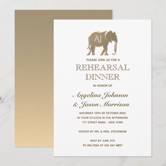 Övningsmiddag med guld inbjudningar (Fram/baksida)