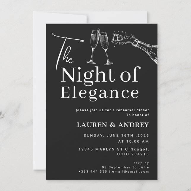 Övningsmiddagsinbjudan för 'The Night of Elegance' Inbjudningar (Framsida)