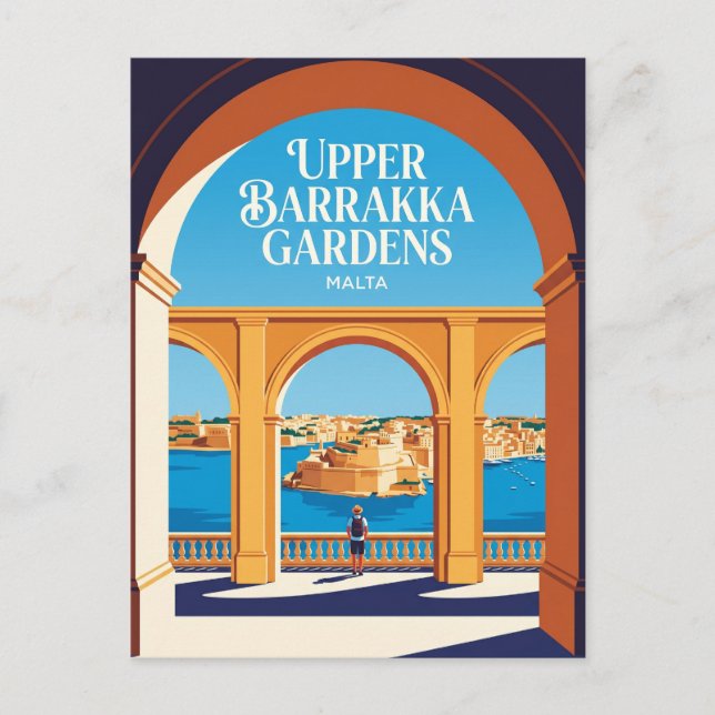 Övre Barrakka-trädgårdarna Malta Vykort (Framsida)