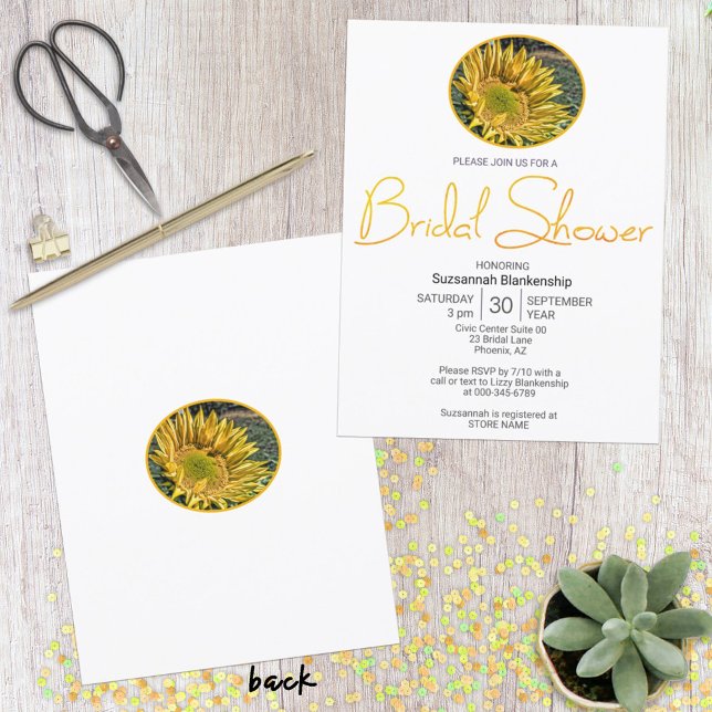 Övre kant solros ovalt foto bröllopsdusch  inbjudningar (double sided invitation design)