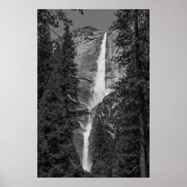 Övre nedre Yosemite Falls Black and White Poster (Framsidan)