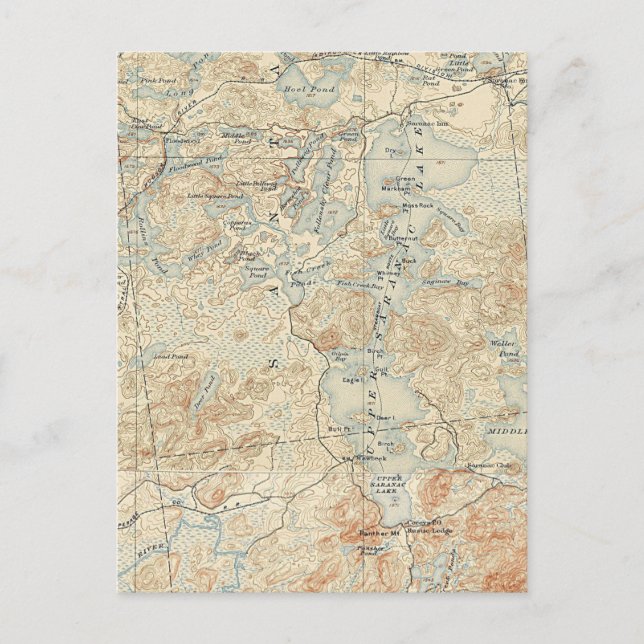 Övre Saranac Sjö-detalj från gamla topografiska Ka Vykort (Framsida)