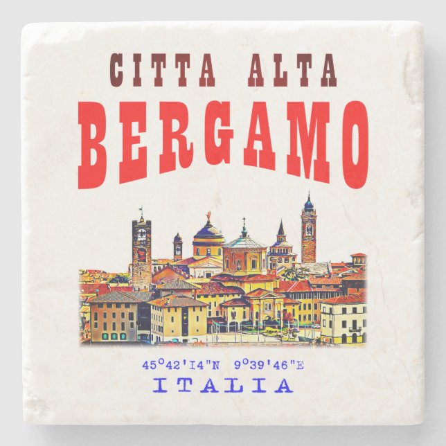 Övre staden (Citta Alta) i Bergamo. Italien. Stenunderlägg (Framsidan)