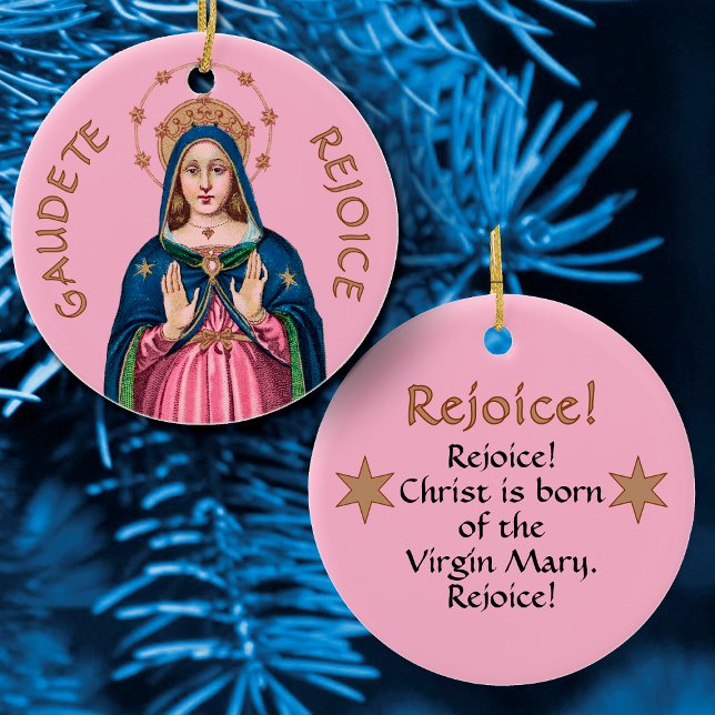 Övre torso av BVM på rosa Gaudete Advent Julgransprydnad Keramik (Skapare uppladdad)
