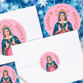 Övre torso av BVM på rosa Gaudete Advent Runt Klistermärke