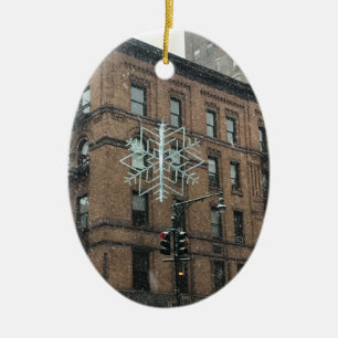 Övre Väster Snowflake NYC Winter Helgdag Julgransprydnad Keramik