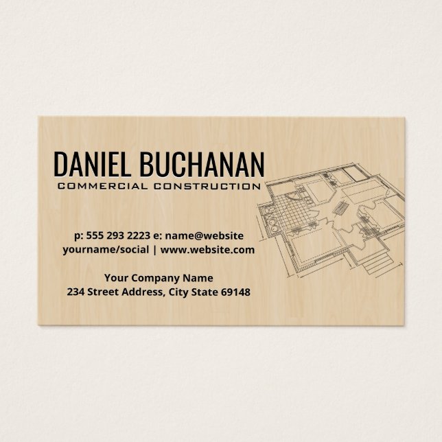 Övre vy ritning | Träbakgrund Visitkort (Framsidan)