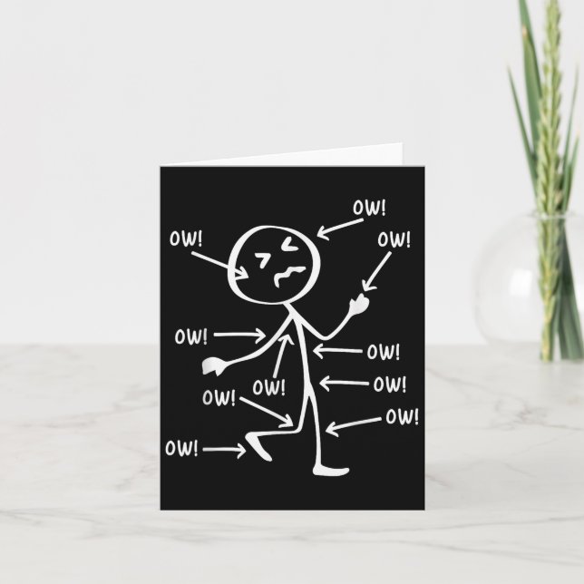 Ow Ow Stick Character Figur Chronic Pain Medveten Kort (Framsida)