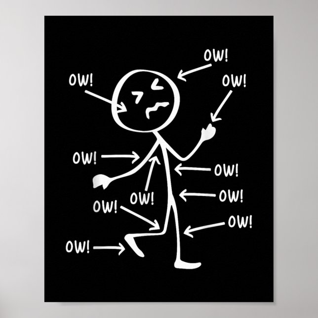 Ow Ow Stick Character Figur Chronic Pain Medveten Poster (Framsidan)