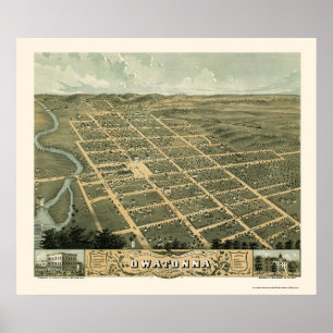 Owatonna panorama- karta för MN - 1870 Poster