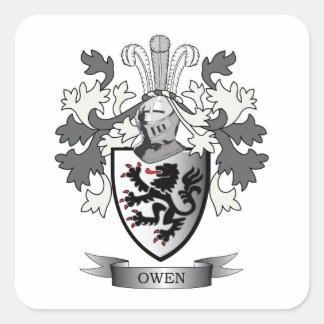 Owen Family Crest Jackar om Arm Fyrkantigt Klistermärke