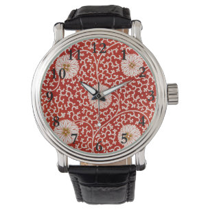Owen Jones Kinesisk Ornament Röd Vit Blommig Armbandsur
