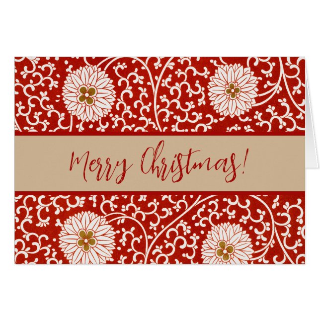 Owen Jones Kinesisk Ornament Röd Vit Blommig Hälsningskort (Framsidan Horizontal)