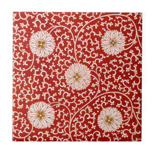 Owen Jones Kinesisk Ornament Röd Vit Blommig Kakelplatta