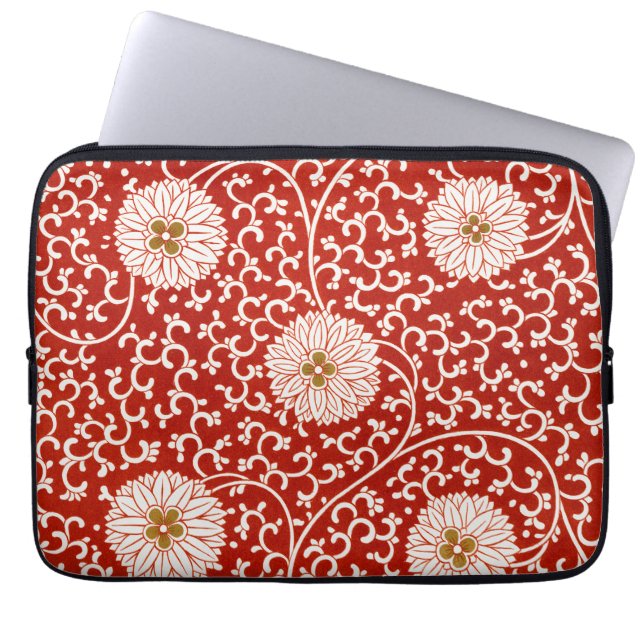 Owen Jones Kinesisk Ornament Röd Vit Blommig Laptop Fodral (Framsidan)