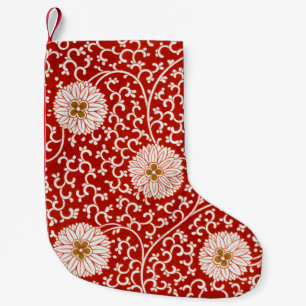 Owen Jones Kinesisk Ornament Röd Vit Blommig Liten Julstrumpa