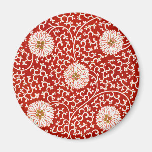 Owen Jones Kinesisk Ornament Röd Vit Blommig Magnet