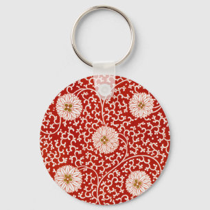 Owen Jones Kinesisk Ornament Röd Vit Blommig Nyckelring