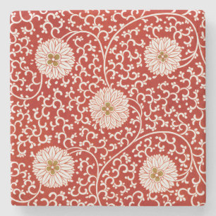 Owen Jones Kinesisk Ornament Röd Vit Blommig Stenunderlägg