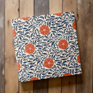 Owen Jones Red Orange Black Blommönster Vintage Kakelplatta