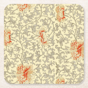 Owen Jones Vintage Mönster: Korall Blommig Grå Underlägg Papper Kvadrat