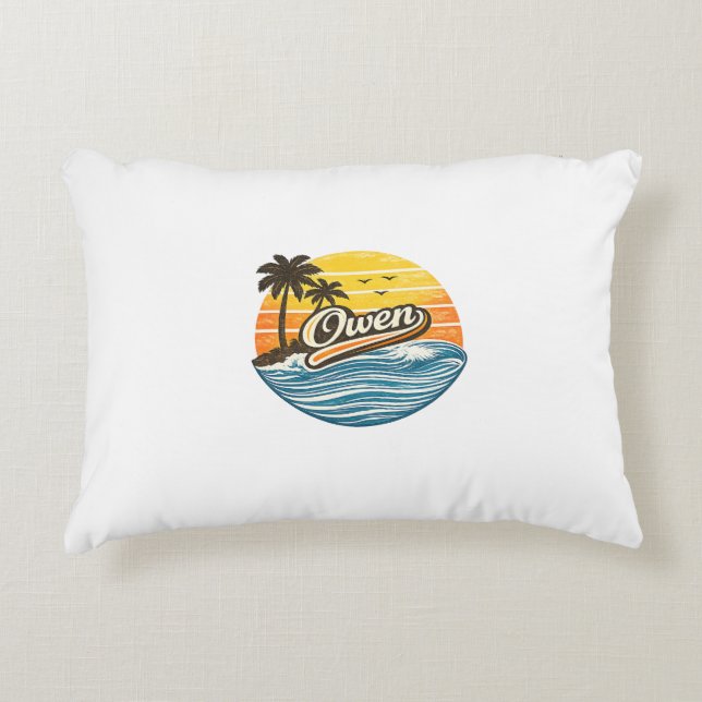 Owen Retro Sunset Name Design Prydnadskudde (Framsidan)